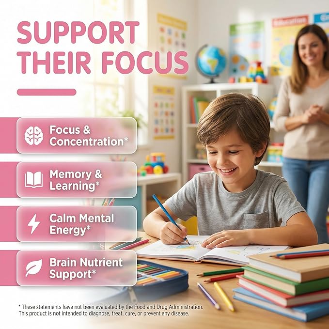 Clean Nutra Kids Focus Gummies with L-Theanine Ginkgo Biloba Omega-3 Fish Oil L-Tyrosine Vitamin B6 B12 – 60 Count Clean Label Non-GMO Vegan-Friendly SmartyPop Formula for Kids Support