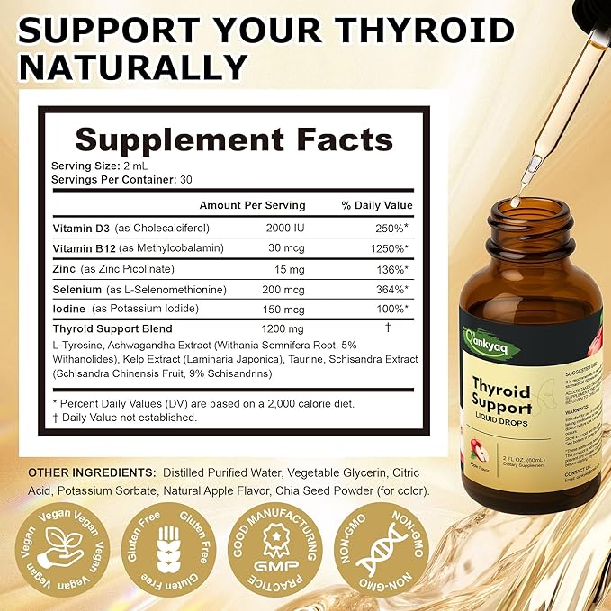 Q'ankyaq Thyroid Support Liquid Drops Thyroid Support for Women Appetite Booster Gummies for Kids Ages 3+