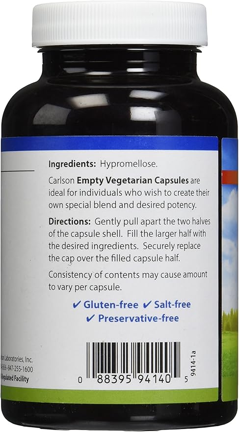 Carlson Labs Medium or Small Empty Veg Capsules 200 Count