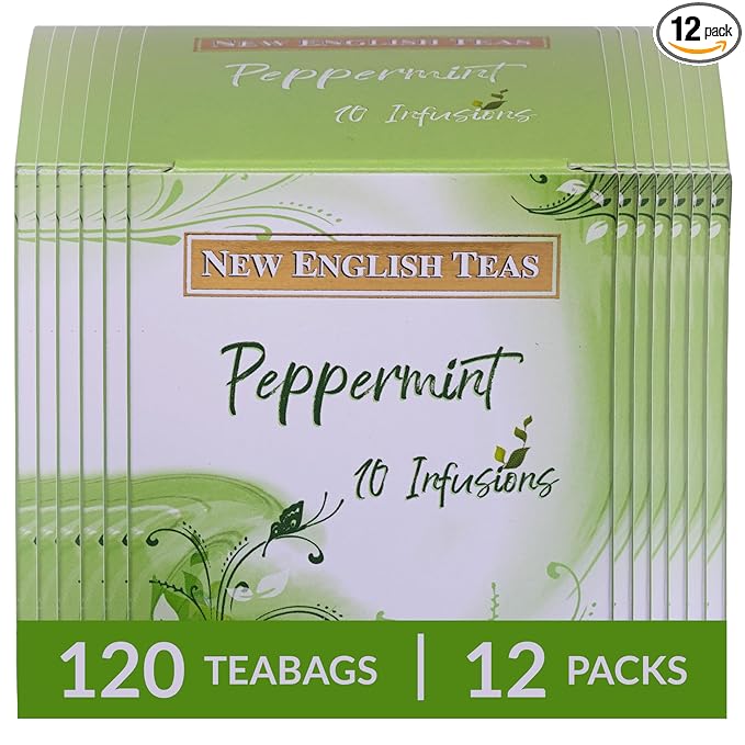 New English Teas Fruit &amp Herbal Tea 120 Teabags 12 Packs of 10 Individually Wrapped Tea Bags Naturally Caffeine Free (Peppermint)
