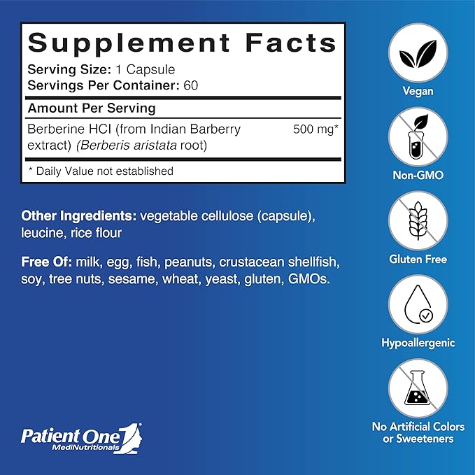 Patient One Berberine 500 mg | Supplement to Support Heart and GI Health* | 60 Capsules