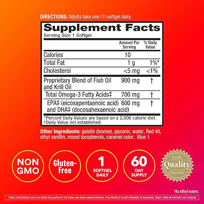 Megared Omega-3 Fish &amp Krill Oil Supplement 900mg - MegaRed Advanced 4in1 60 softgels 2x More Omega-3 Heart Joint Brain and Eye Supplement Red 60 Count