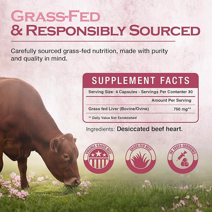 Shawneehaw Farms Grass Fed Desiccated Beef Liver Capsules (120 Pills 750 mg Each) with Vitamin A Folate Vitamin B12 - Beef Liver Supplement for Joint Support &amp Collagen