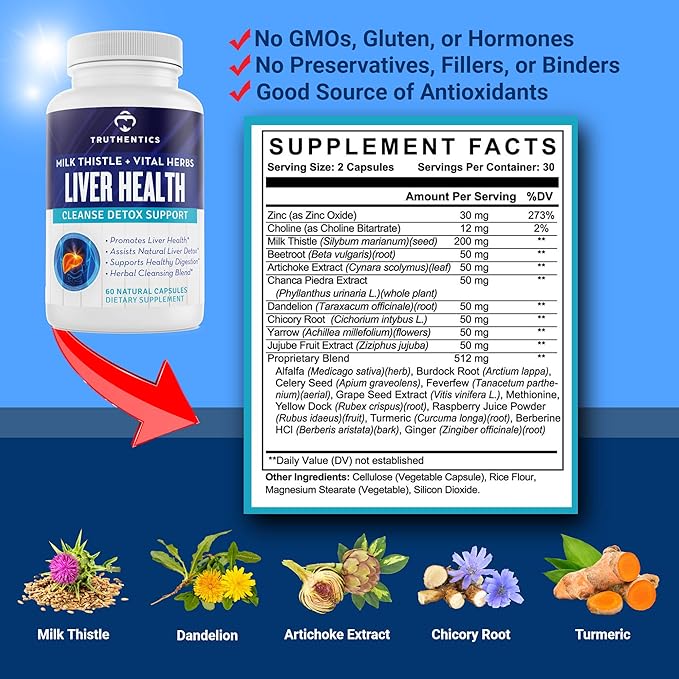 TRUTHENTICS Liver Health and Digestive Enzymes Bundle - Support for Liver Cleanse Detox Digestion Nutrient Absorption Occasional Gas and Bloating - Gluten Free Non-GMO
