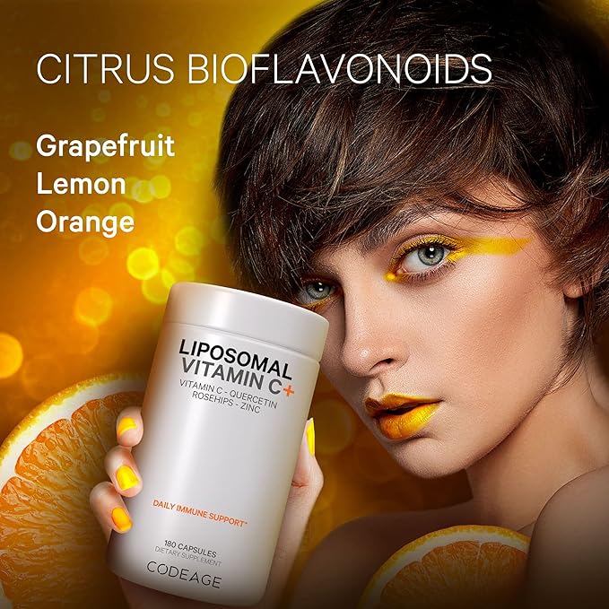 Codeage Liposomal Vitamin C 1500mg with Zinc Elderberry Citrus Bioflavonoids Grapefruit Lemon Orange Powder Quercetin &amp Rose Hips Fruit – Vegan Supplement - Non-GMO Vegan Pills - 2 Pack