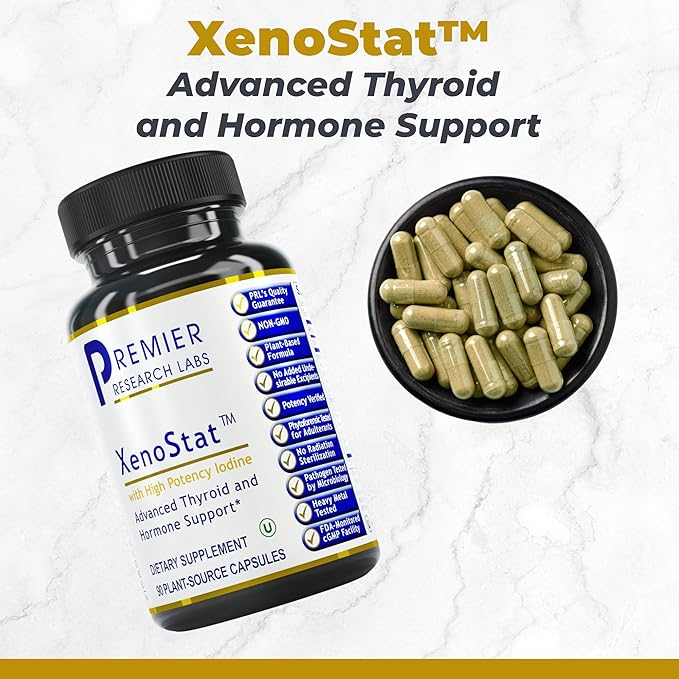 Premier Research Labs XenoStat - Thyroid Supplement Thyroid Support for Women &amp Men Iodine Supplement Hormone Support Thyroid Support Complex Supplement - 90 Capsules