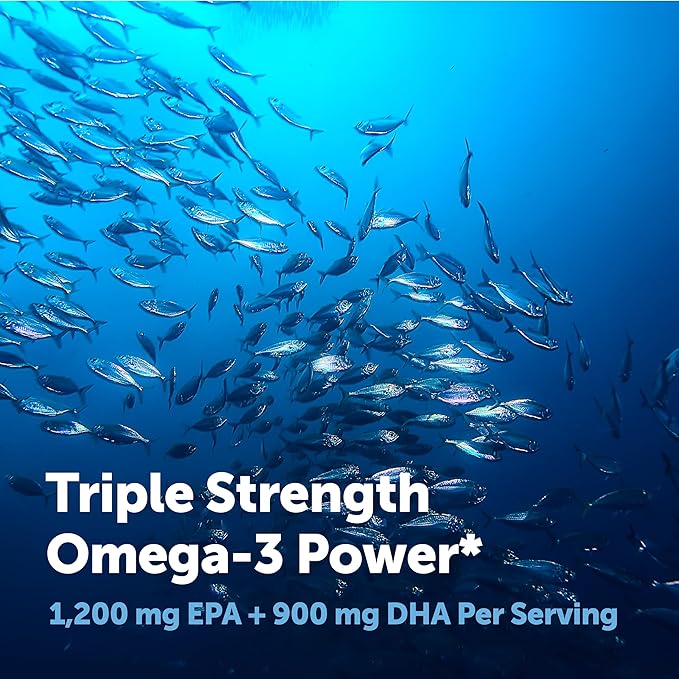 Micro Ingredients Triple Strength Omega 3 Fish Oil Supplements 4200mg Per Serving 120 Softgels – Lemon Flavored – Burpless | EPA 1200mg + DHA 900mg | Deep Sea Fish