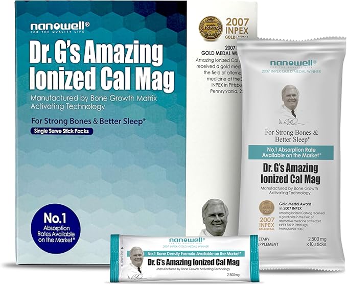 Dr. G's Amazing Ionized Cal Mag - Bone Health Calcium Magnesium Powder Supplement - 60 Sticks x 2 Packs + 1 Bottle of DK Solution