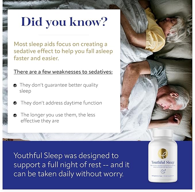 Youthful Sleep Supplement - Natural Sleep Support No Melatonin Deep Rest - 60 Capsules