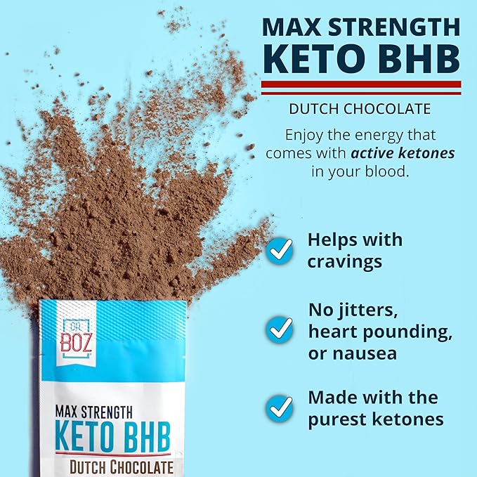 Dr. Boz - Keto BHB Powder - Dutch Chocolate 20 Sachets - Increase Energy &amp Reduce Cravings - Max Strength Dietary Supplement - USA Made - 11.7oz (332g)