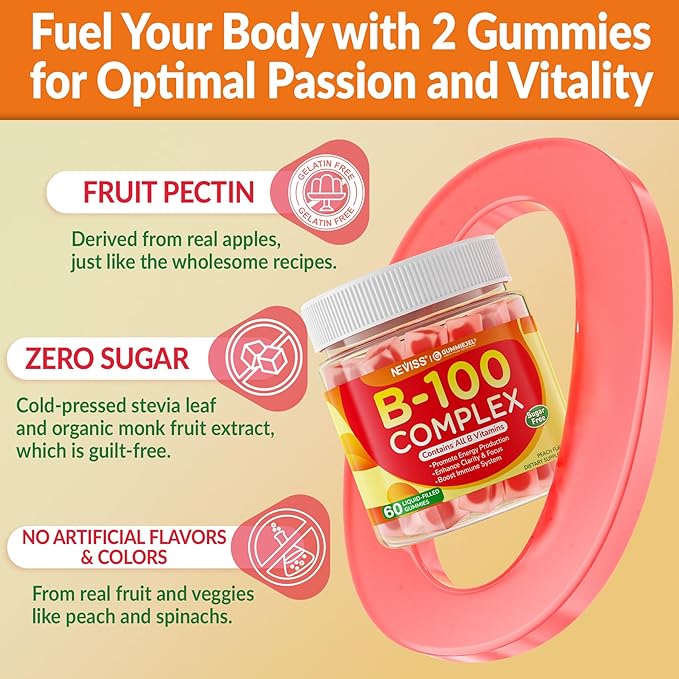 2 Pack Super Vitamin B Complex Gummies - Methylated B Complex for Women &amp Men All B Vitamins Methyl B12 Methylfolate Vitamin C Choline Inositol PABA for Energy Brain &amp Immune 0g Sugar