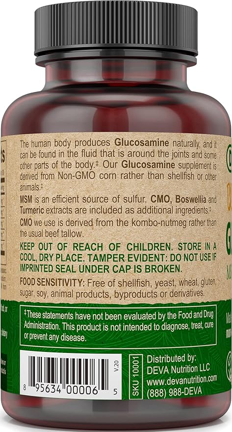 DEVA Vegan Glucosamine-MSM-CMO &amp Turmeric Supplement - Gluten Free Plant Based Nutritional Supplement - 90 Tablets (Pack of 2)
