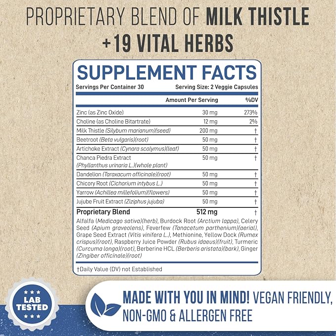 Tinnitus &amp Liver Support Supplement | Formula for Ringing Ears Focus Detox &amp Digestion | Bioflavonoids Milk Thistle &amp B12| Supports Auditory &amp Liver Health | 60 Capsules flavonoid E