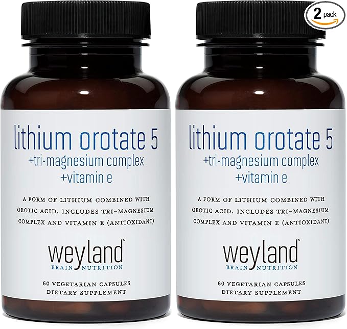 Lithium Orotate 5mg + Tri-Magnesium Threonate Taurinate Malate + Glycine + Vitamin E 60 Vegetarian Capsules (Pack of 2)