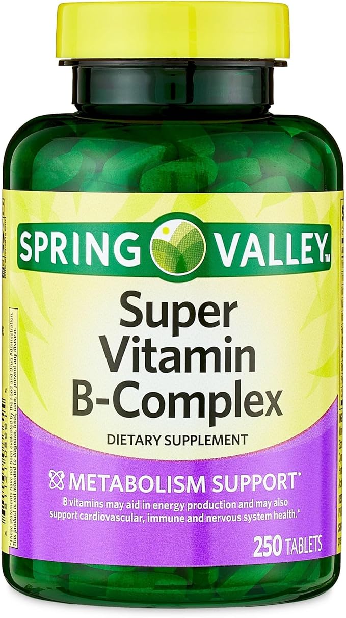 Spring Valley Super Vitamin B Complex Calcium Carbonate Ascorbic Acid 250 Tablets - Set by Basket Goods