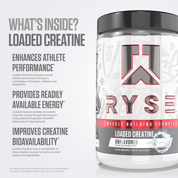 RYSE Loaded Creatine for Men &amp Women - Unflavored - Muscle Building Formula with 3 Forms of Electrolytes Betaine Anhydrous and Peak ATP - Strength Power &amp Endurance Support - 30 Servings
