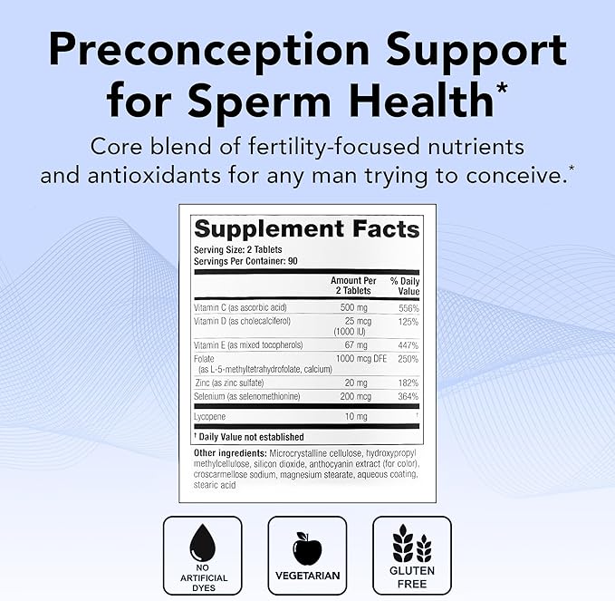 Theralogix ConceptionXR Reproductive Health For Men Men's Preconception Vitamins for Fertility Support Male Fertility Supplements for Sperm Health NSF Certified - 180 Tabs (90-Day Supply) Unflavor