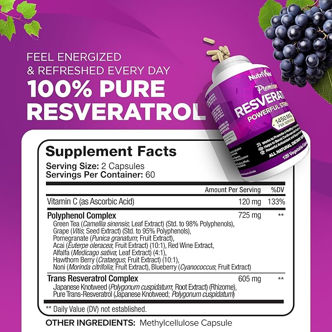 Nutrivein Premium Magnesium L-Threonate &amp Resveratrol Supplement Bundle: High-Absorption Magnesium Threonate and Resveratrol Capsules for Repair Defenses &amp Vitality