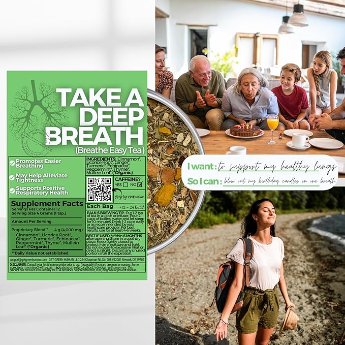 Healthy Lungs Breathe Easy Loose Leaf Tea w/ Cinnamon Licorice Root Mullein Leaf | Organic Herbal Tea | 2 oz (57 gram) | Decaf Vegan Healthy ZERO Caffeine Organic Herbs No Natural or Artifici