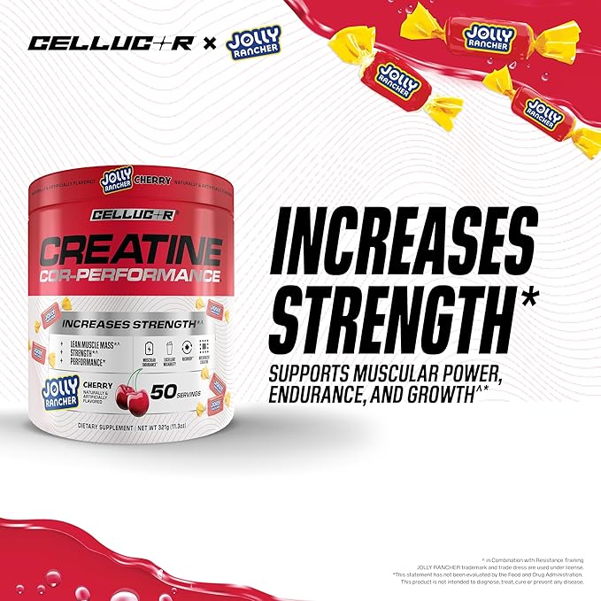 Cellucor Creatine Powder Jolly Rancher Cherry- Increases Strength Lean Muscle Mass &amp Endurance Micronized Creatine for Fast Absorption 5g Creatine per Serving 50 Servings
