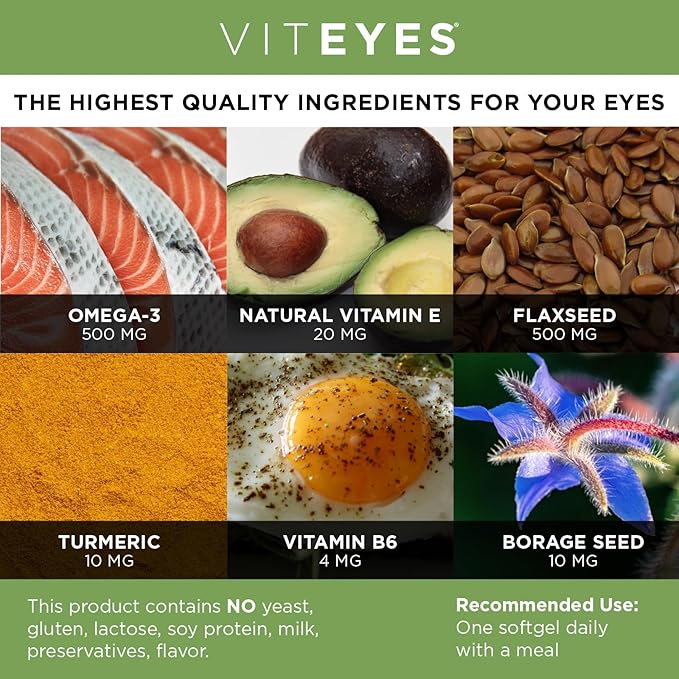 Viteyes Tear Support Eye Soothing Blend Occasional Dry Eye Supplement No Eye Drops Redness Relief Eye Vitamin Allergy Support for Itchy Eyes Omega-3 Fish Oil 90 Softgels