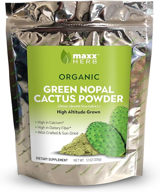 Maxx Herb Organic Nopal Cactus Powder for Healthy Digestion &amp Immune Support High in Dietary Fiber &amp Calcium Vegan Non-GMO and Gluten Free - 3 Bags 12 Oz Each - Save 15%