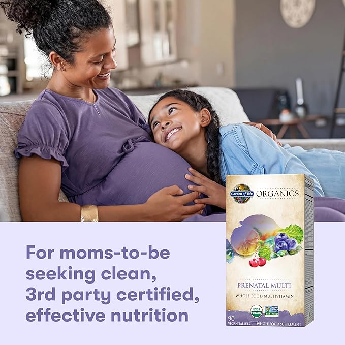 Garden of Life Organics Prenatal Multivitamin with Folate B6 B12 D3 &amp Iron – Prenatal Vitamins for Women with Energy Metabolism Support for Healthy Fetal Development Non-GMO Vegan 30 Serving