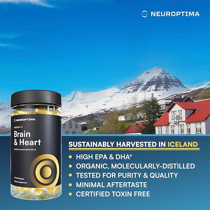 Omega-3 Fish Oil - 1800mg EPA &amp DHA Per Serving 30 Servings - Supports Brain Function Heart Health &amp Flow State - Non-GMO