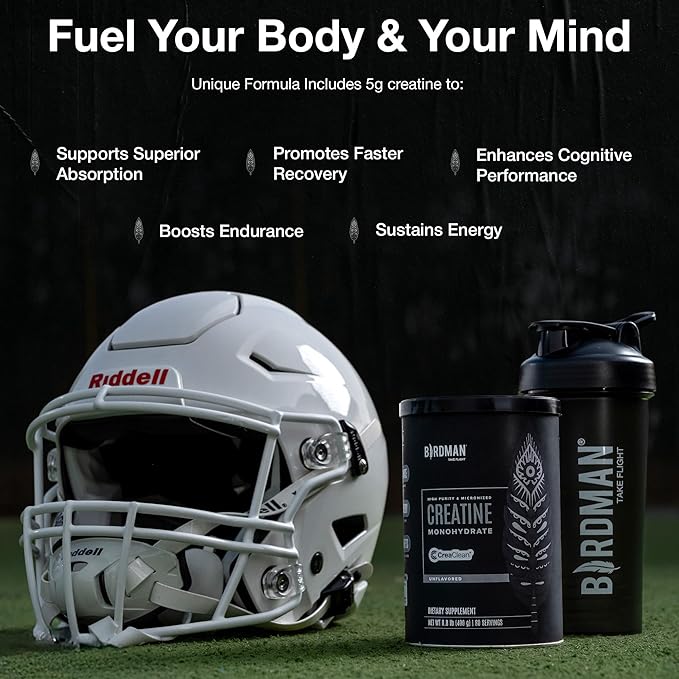 BIRDMAN Micronized Creatine Monohydrate Powder Muscle Recovery Caffeine Free Creatine Pre Workout Vegan Post Workout Gluten Free Sugar Free | 200 Servings (5 Grams Each) | 2.2lb.