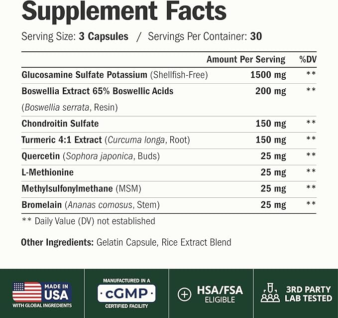 Glucosamine Chondroitin MSM – Joint Support Supplement for Women and Men with Glucosamine Sulfate 1500 mg Chondroitin and MSM – for Cartilage Joint Health and Flexibility – 90 Capsules