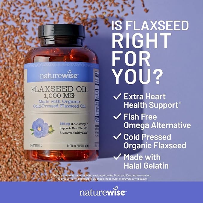 NatureWise [1] Flaxseed Oil 1000mg - Organic Cold Pressed - 120 Softgels[120-Day Supply] + (Pack of 4) CoQ10 100mg + Black Pepper High Absorption - 30 Softgels[30-Day Supply]