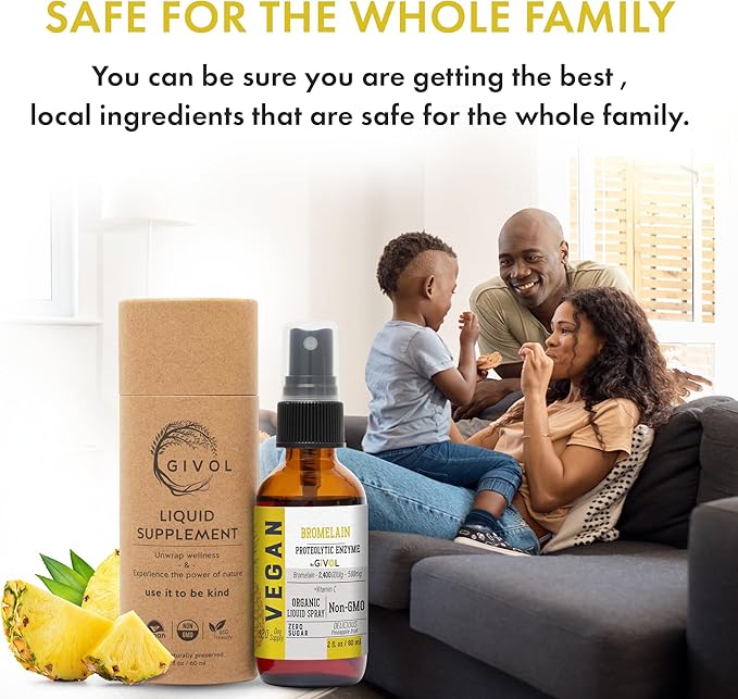 Organic Raw Bromelain Mist-Liquid Pineapple Extract - Enhanced Potency 500mg for Kids &amp Adults - Non-GMO - 60ml 120 Day Supply