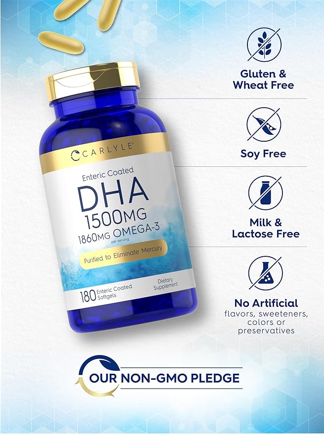 Carlyle DHA Supplement 1500mg | 180 Softgels | Omega-3 Supplement | Non-GMO Gluten Free