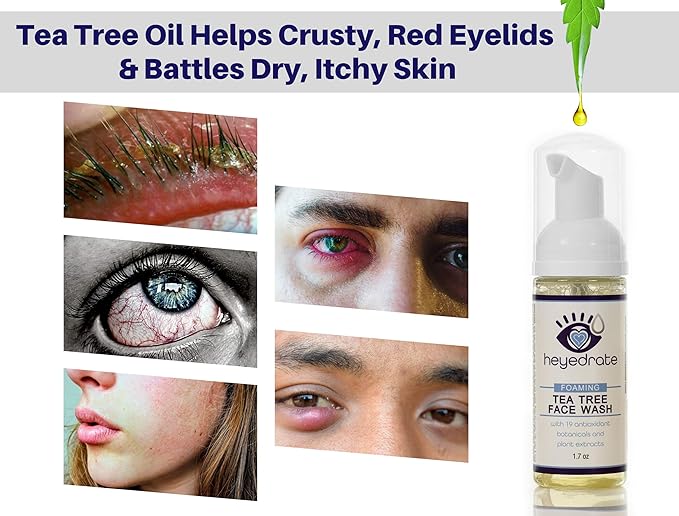 Heyedrate Triglyceride Omega 3 Fish Oil Heated Eye Mask Lid and Lash Cleanser Foaming Tea Tree Face Wash Bundle for Eye Health Provides Relief for Irritated Eyes