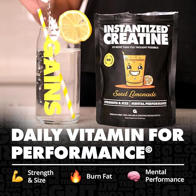 Gains in Bulk Instantized Creatine Monohydrate for Women and Men Soluble Pre Workout Powder Supports Muscle Building Strength and Performance Sweet Lemonade and Sour Raspberry 60 Servings