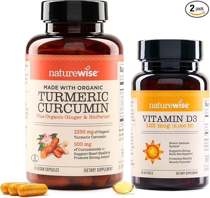 NatureWise Curcumin Turmeric &amp Vitamin D3 5000iu for Joint Muscle Bone &amp Immune Health Support [90 Count Each]