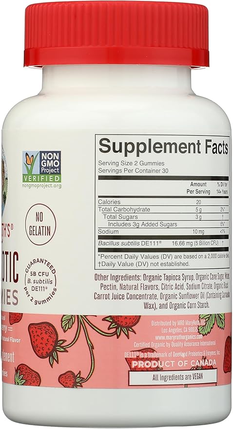 Mary Ruth's Organic Strawberry Probiotic Gummies 60 CT