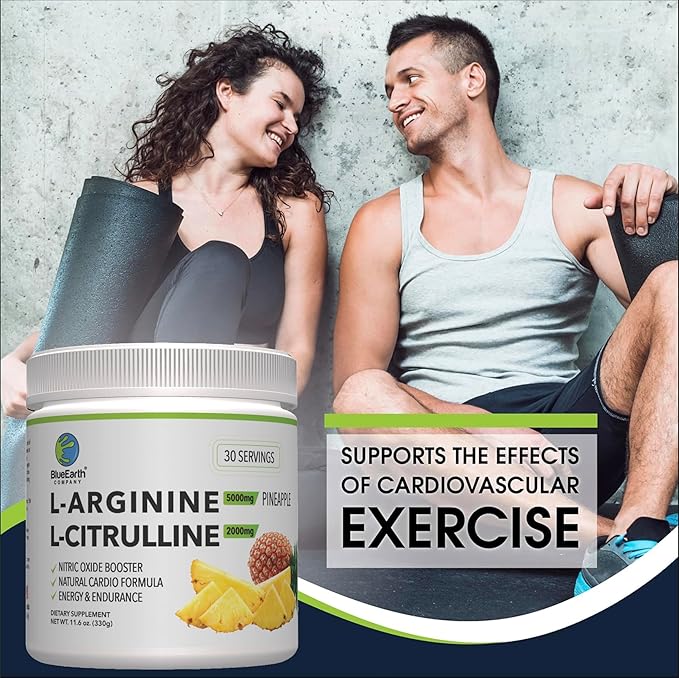 L-Arginine 5000mg + L-Citrulline 2000mg Complex Powder Supplement - Nitric Oxide Booster - Heart Health Circulation Energy &amp Endurance - 30 Servings (Pineapple)
