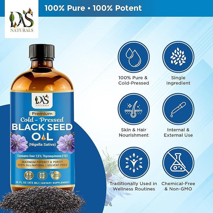 Black Seed Oil 16oz Premium Cold-Pressed Black Cumin Seed Oil | Nigella Sativa High Thymoquinone Omega 3 6 9 | 100% Pure Unrefined Liquid Non-GMO Vegan