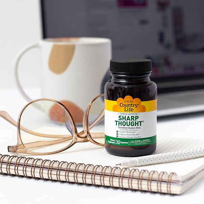 Country Life Sharp Thought - Memory &amp Cognitive Support Supplement – Sharp-PS Gold Phosphatidylserine + DHA – Promotes Mental Clarity &amp Faster Recall – Gluten-Free 30 Capsules