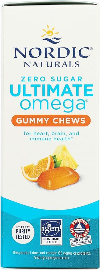 Nordic Naturals Zero Sugar Ultimate Omega Gummy Chews - Tropical Fruit - 54 Gummy Chews - Non GMO - Optimal Wellness - 27 Servings