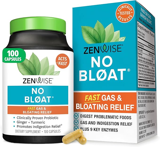 Zenwise Health No Bloat Digestive Enzymes for Gut Health Gas &amp Bloating Relief - Multi Enzymes Digestion Supplement with Probiotics Ginger Turmeric Dandelion &amp Lactase - Men &amp Women - 1