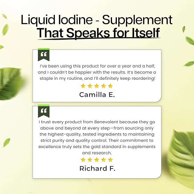 Liquid Iodine Drops – 1300 Servings Potassium Iodide for Thyroid Metabolism &amp Detox Support – 2X Absorption – 1 Year Supply – USA Made Gluten Free Vegan – 2 Fl Oz