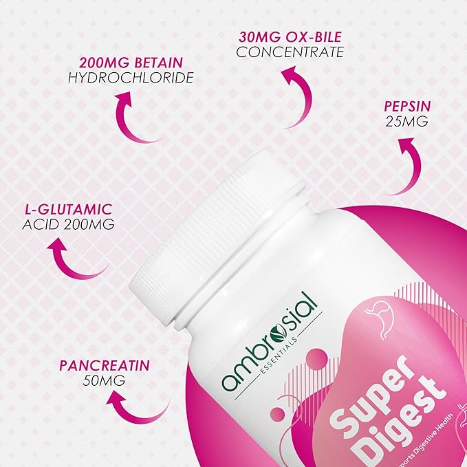 AMBROSIAL Super Digest Digestive Enzymes Supplement Pack of 1-60 Capsules