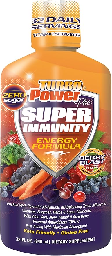 Liquid Vitamin Turbo Power Plus: 47 Vitamins Enzymes Vitamin D3 Vitamin A Vitamin C and Zinc for Men Women Teens and Kids
