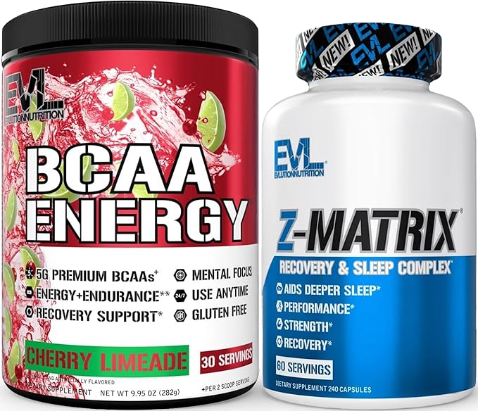 Evlution ZMatrix Magnesium and Zinc Post Workout Supplement (60 Servings) Plus Replenishing BCAAs Amino Acids Powder for Pre &amp Post Workout (Cherry Lime 30 Servings)