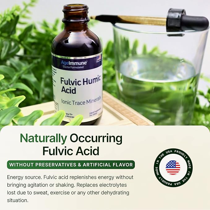 Fulvic Humic Acid 75 + Trace Minerals Liquid Supplement - Plant Derived in USA - Fulvic Acid Minerals Concentrate for Energy Gut Health and Hydration- 1 gram per Serving - 2 oz.