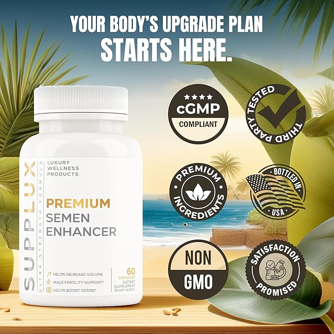 Semen Volume Enhancer for Men - Help Amplify Volume &amp Overall Health - Assists T-Levels for Male Vitality Blood Flow Support &amp Hard On Assistance - 3rd Party Tested Supplement - 60 Capsules