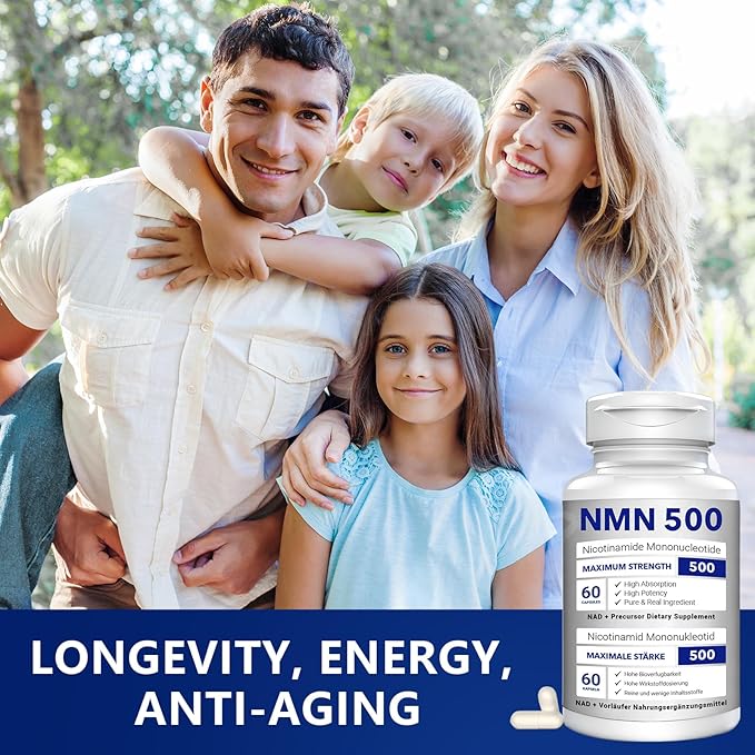 NMN 500mg Per Serving Maximum Strength - 99% Pure NMN (Nicotinamide Mononucleotide) for NAD Cell Immune Energy Anti-Aging &amp Longevity Stabilized NMN Supplements 500mg - 60 Veggie Capsules