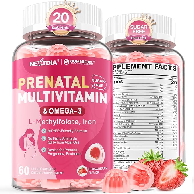 Prenatal Vitamins for Women Gummies Methylfolate 1mg Vegan Omega 3 DHA 800mg Iron Choline Iodine Vitamin D3 B6 B12 - Multivitamin for Women Before During &amp After Pregnancy Sugar Free 60 C